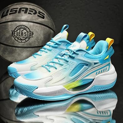 Men's Mesh Breathable Round Toe Lace-Up Fashion Sports Shoes Thick Sole Cushioning Lightweight and Comfortable Basketball Shoes, Suitable for Campus, Running