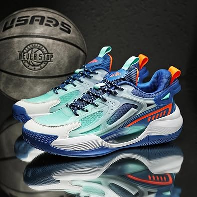 Men's Mesh Breathable Round Toe Lace-Up Fashion Sports Shoes Thick Sole Cushioning Lightweight and Comfortable Basketball Shoes, Suitable for Campus, Running