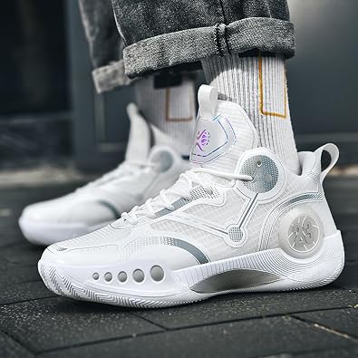 Men's Stylish Mid-Top Basketball Shoes, Non-Slip, Lightweight, Shock-Absorbing, Breathable Lace-Up Casual Sports Shoes Suitable for Running, Walking, and Gym
