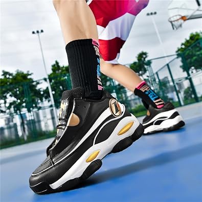 Men's Leather Lace-Up Round-Toe Casual Sports Shoes with Non-Slip Soles and Cushioning, Lightweight High-Top Basketball Shoes Suitable for Basketball Training, Competitions, and Running