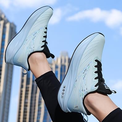 Men's Round Toe Lace-Up Thick-Soled Lightweight and Fashionable Sports Shoes with Mesh Mid-Cut Cushioning Running Shoes Suitable for Daily Travel, Gym, and Stadium