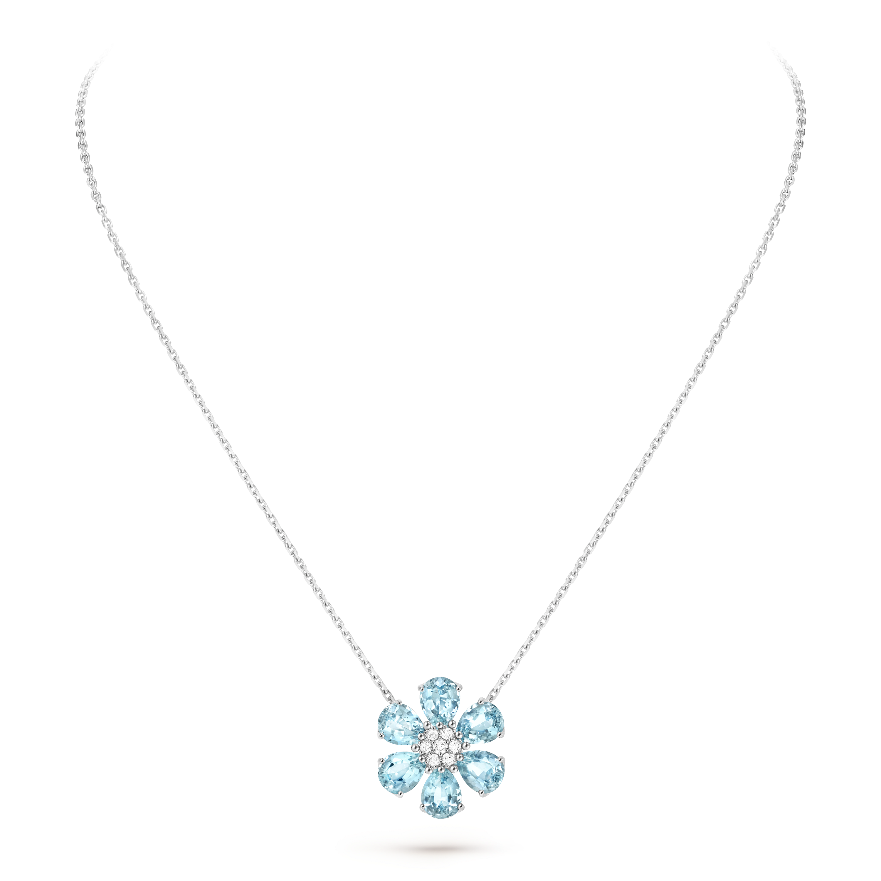 Van Cleef & Arpels Frivole collection medium model aquamarine pendant necklace