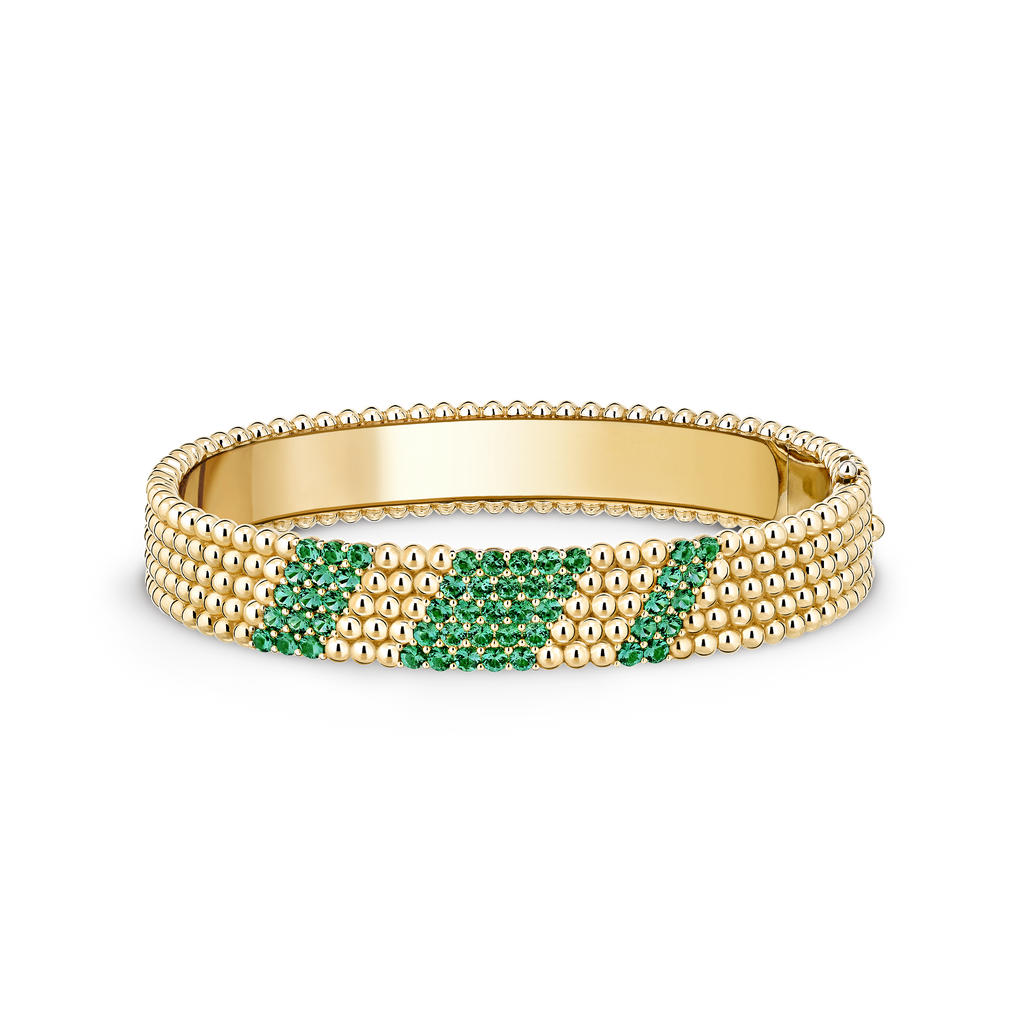 Van Cleef & Arpels Perlée collection five-row gold bead bracelet set with emeralds