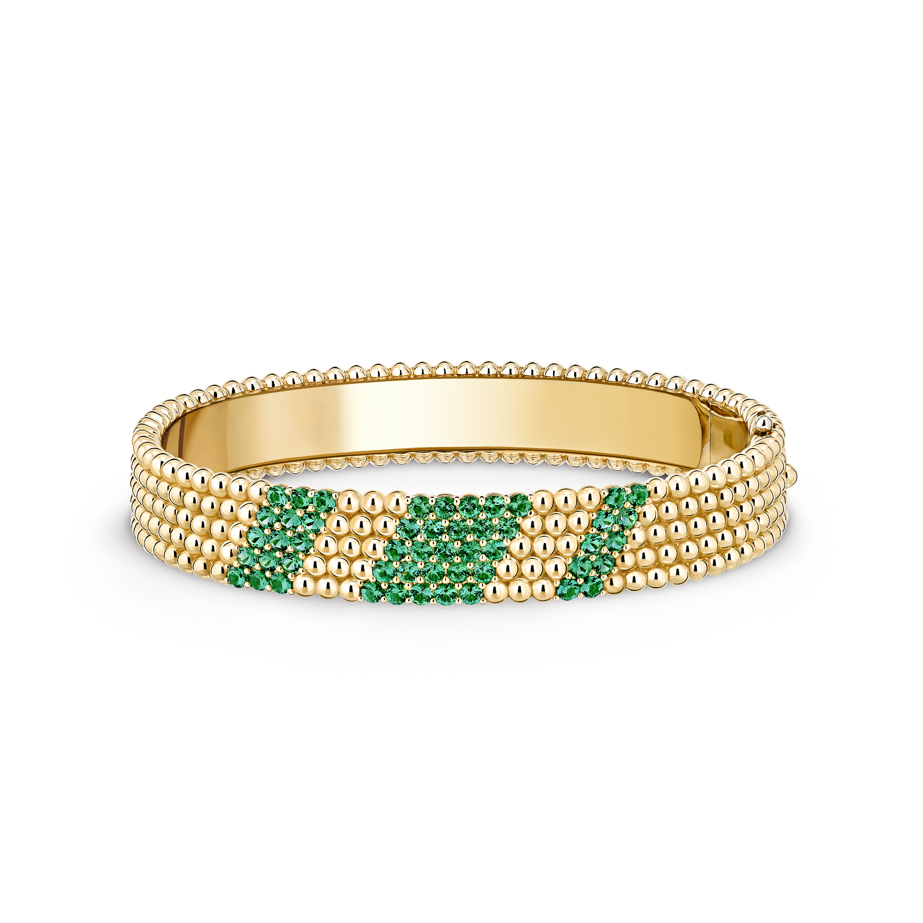 Van Cleef & Arpels Perlée collection five-row gold bead bracelet set with emeralds