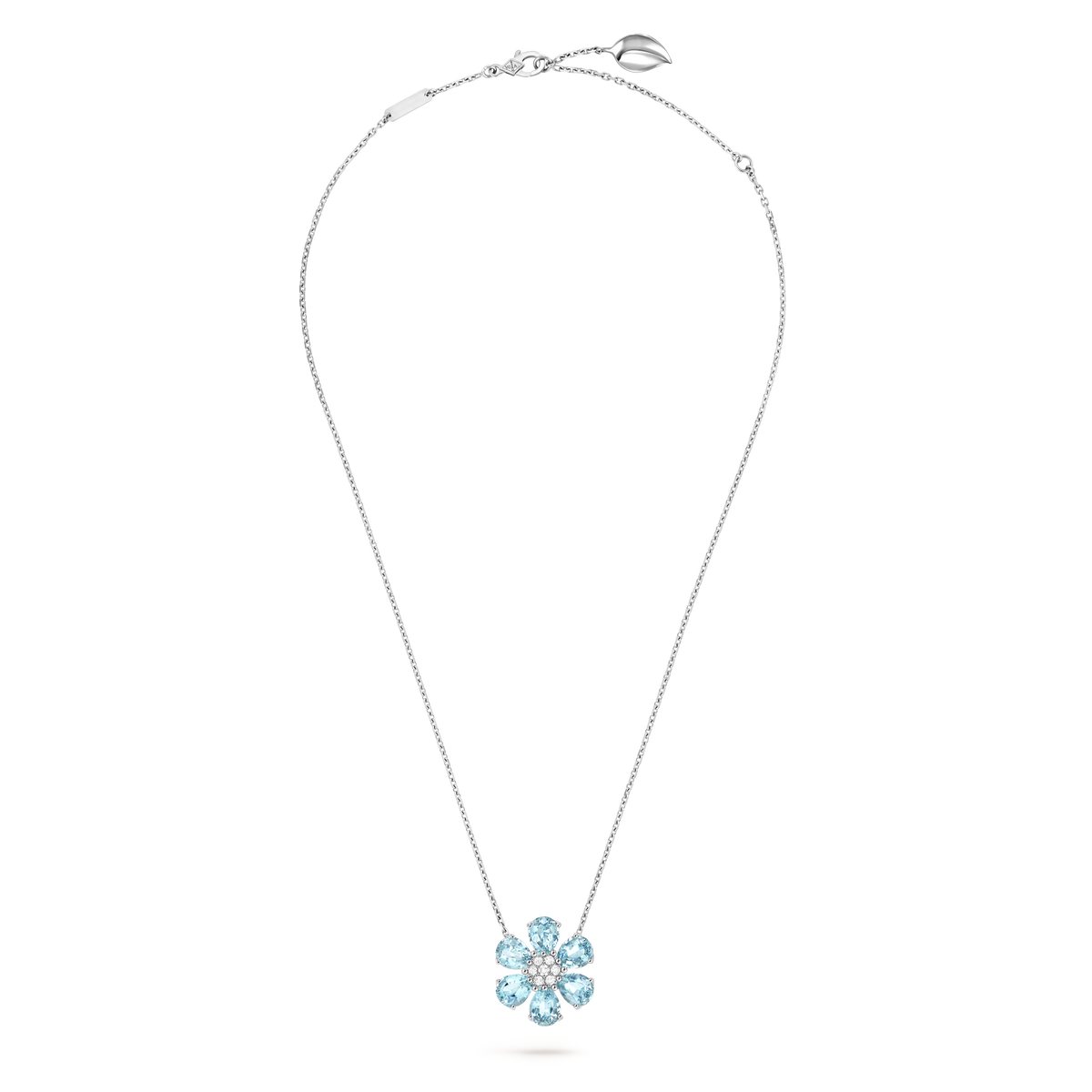 Van Cleef & Arpels Frivole collection medium model aquamarine pendant necklace