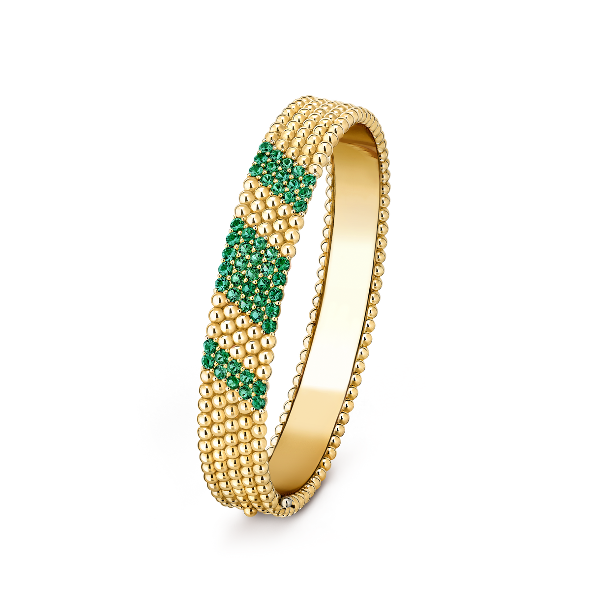 Van Cleef & Arpels Perlée collection five-row gold bead bracelet set with emeralds