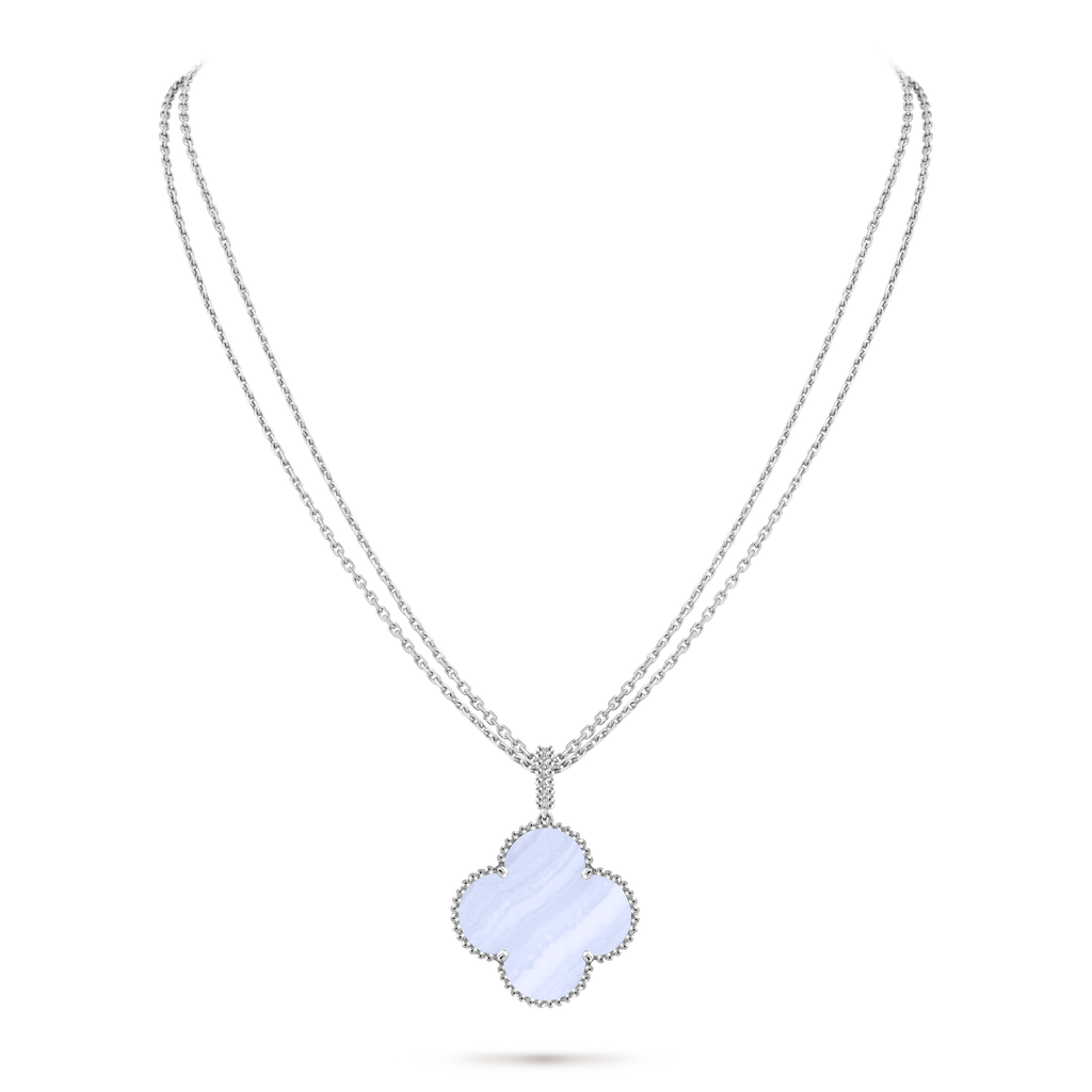 Van Cleef & Arpels Magic Alhambra Large Long Necklace in Blue Chalcedony