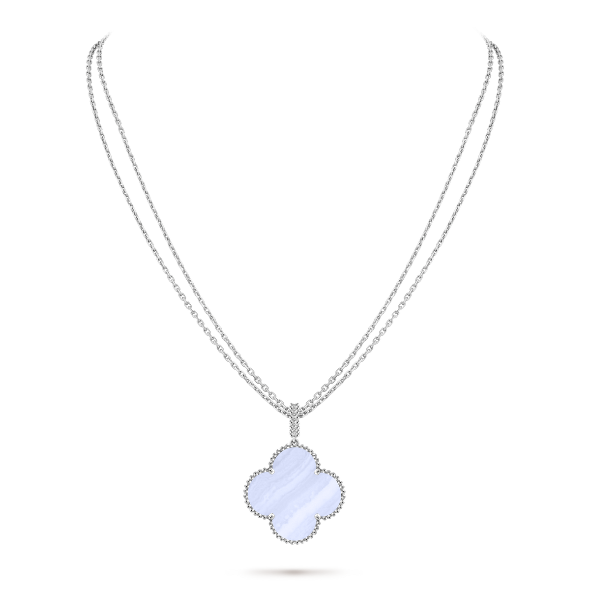 Van Cleef & Arpels Magic Alhambra Large Long Necklace in Blue Chalcedony