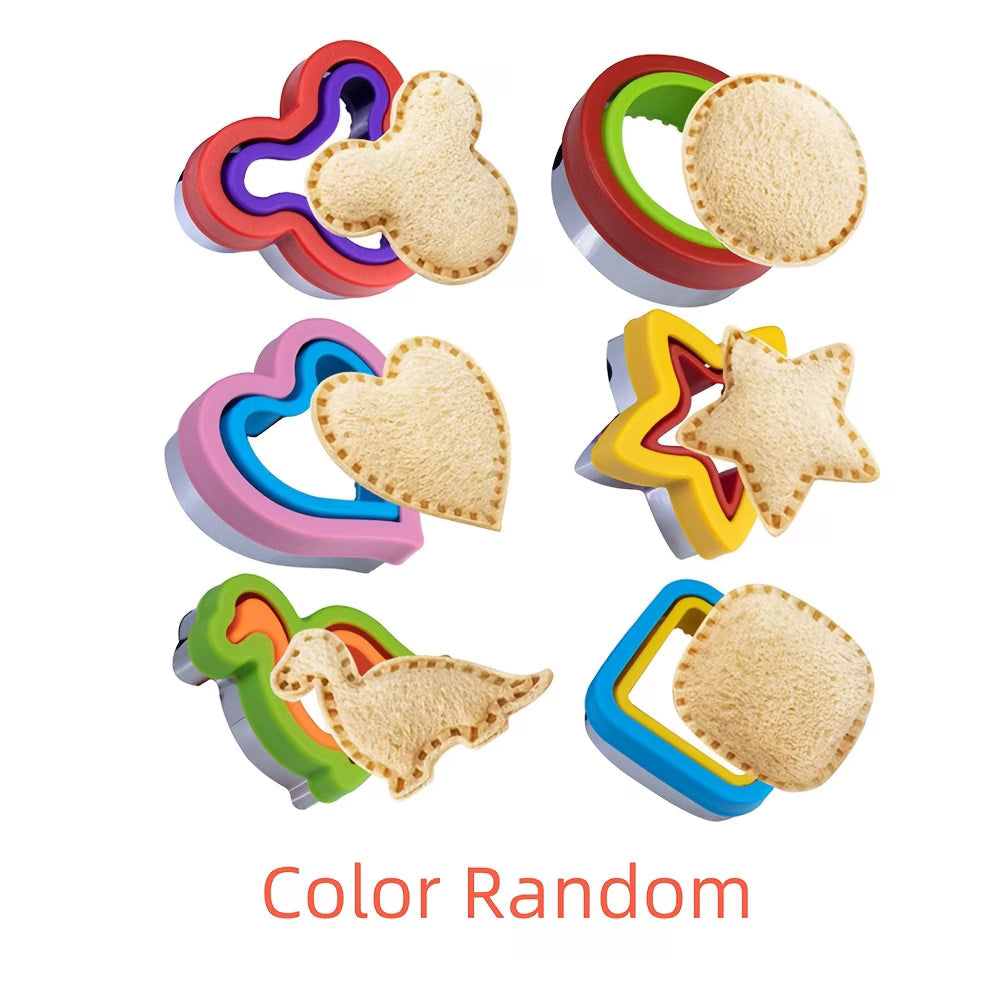 6pcs Upgraded Sandwich Cookie Cutters and Sealer Set | Sandwich Maker, Uncrustables Maker with Mickey Dinosaur Star etc | for Lunch Bento Box and Food Supplement(Multiple colors)
