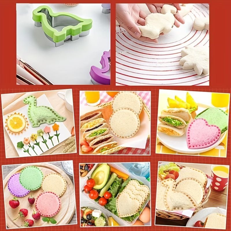 6pcs Upgraded Sandwich Cookie Cutters and Sealer Set | Sandwich Maker, Uncrustables Maker with Mickey Dinosaur Star etc | for Lunch Bento Box and Food Supplement(Multiple colors)