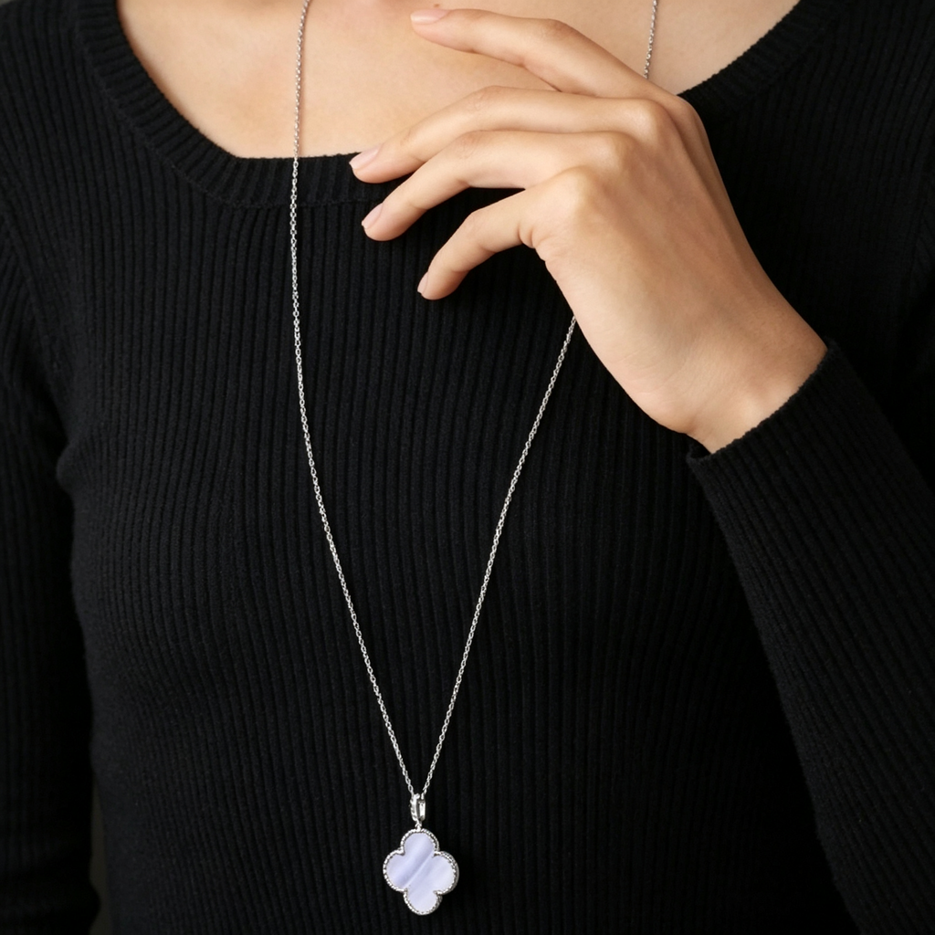 Van Cleef & Arpels Magic Alhambra Large Long Necklace in Blue Chalcedony