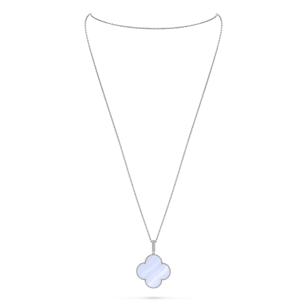 Van Cleef & Arpels Magic Alhambra Large Long Necklace in Blue Chalcedony