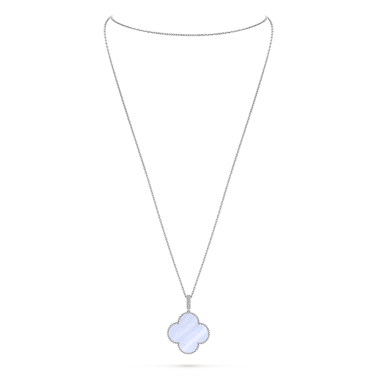 Van Cleef & Arpels Magic Alhambra Large Long Necklace in Blue Chalcedony