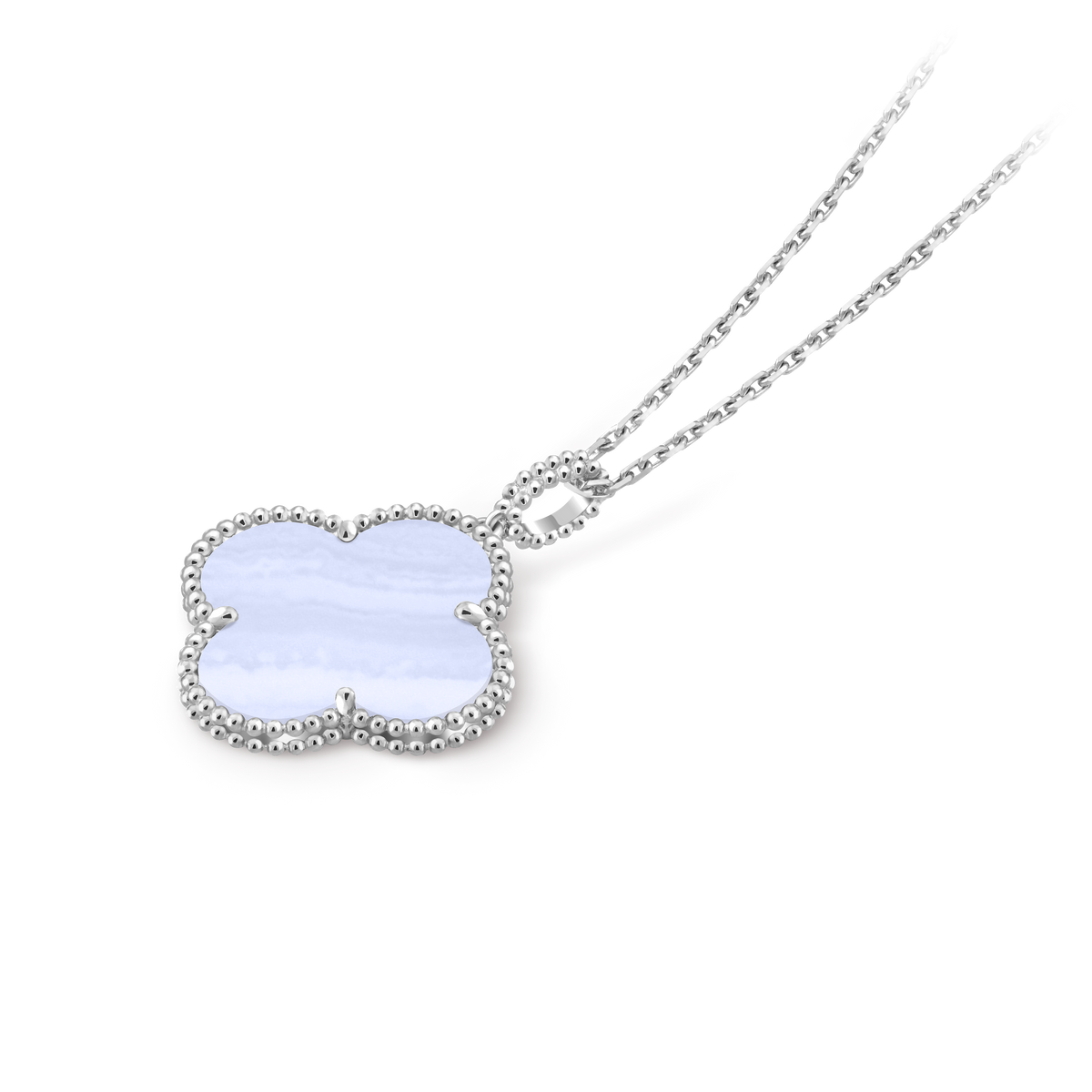 Van Cleef & Arpels Magic Alhambra Large Long Necklace in Blue Chalcedony